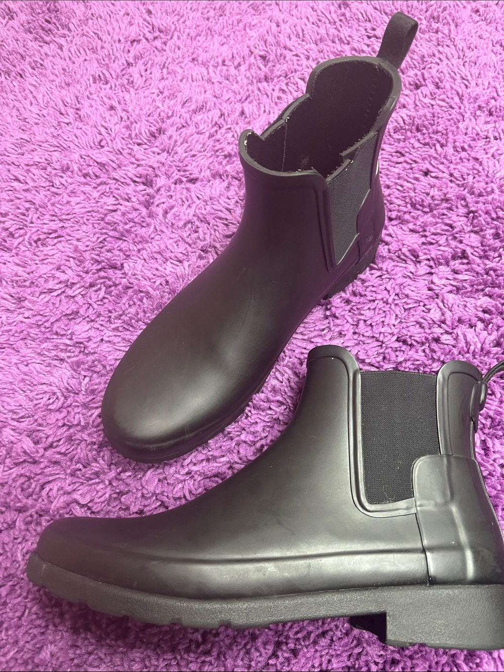 Hunter Black Ankle Rain Boots Matte Pull On Stretch Panels Size 8